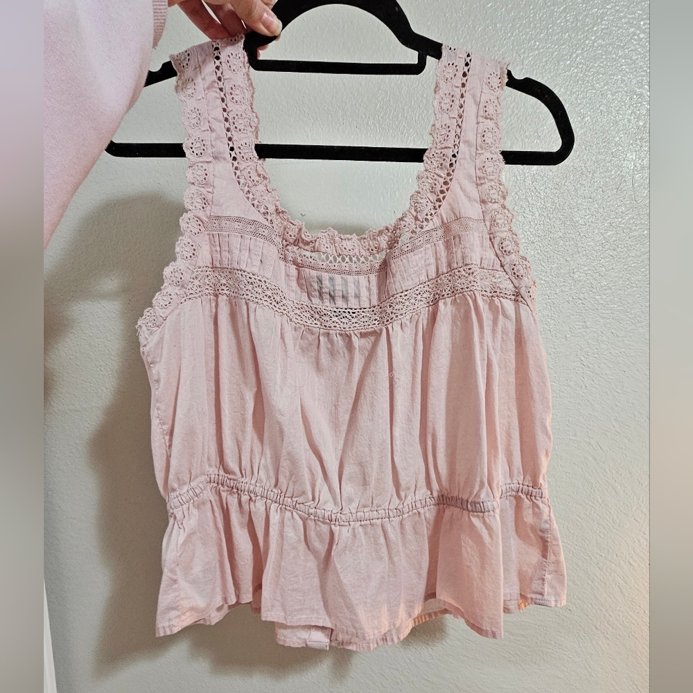 GAP Pink Lace Trim Sleeveless Cotton Top